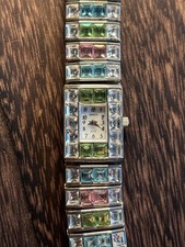 Geneva Elite Crystal Dress Watch 022 New Battery Pink Blue Green Clear Crystals