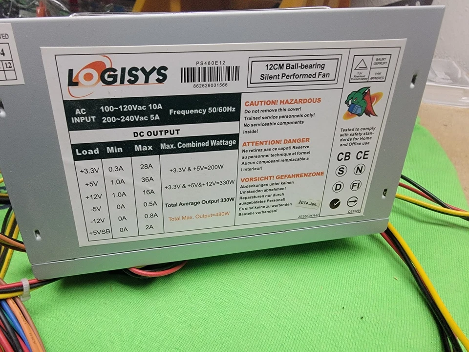 Logisys 480W 12CM Ball-bearing Silent Performed Fan PS480E12 ATX Power Supply - Image 2 of 2