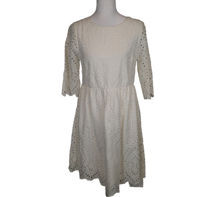 La Ragazze 100% cotton White 3/4 Sleeve Eyelet Babydoll Dress M Made In Italy