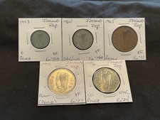 IRELAND REPUBLIC 1953 TO 1996 5 COIN PENCE SHILLING PENNY PUNT XF / UNC LOT D61