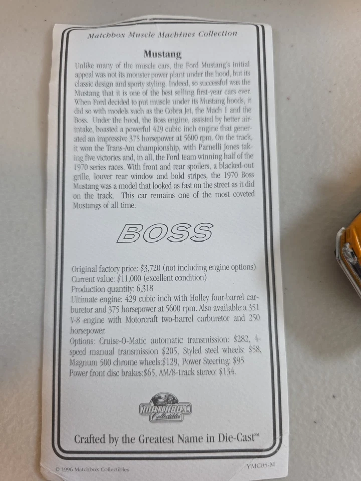 Mustang '70 Boss 429 Models of Yesteryear Matchbox 1:43 Diecast  - Image 3 of 4