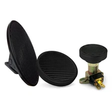 Black Billet Floor Mount Gas Pedal, Round Brake/Clutch Pedal & Dimmer Pad
