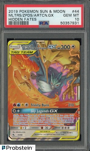 2019 Pokemon Sun & Moon Hidden Fates #44 Moltres Zapdos Articuno GX PSA 10