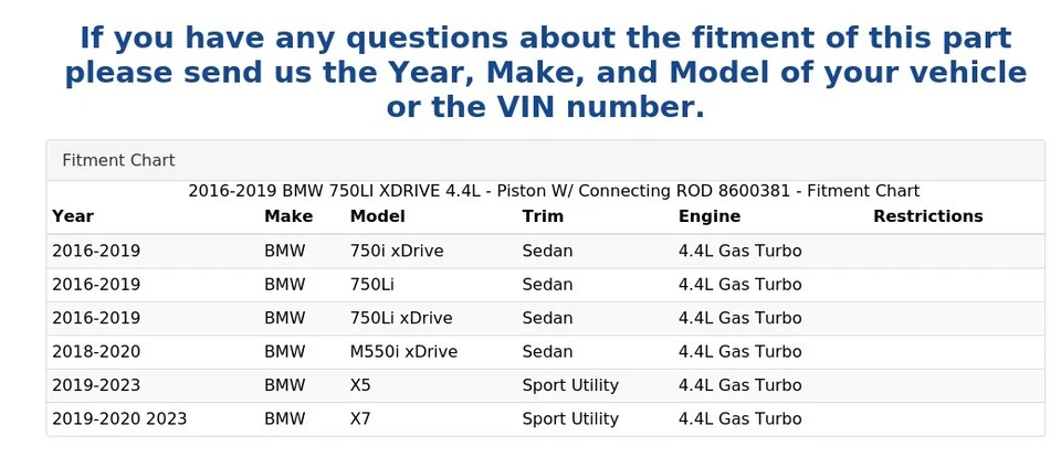 2016–2019 BMW 750LI XDRIVE 4,4 л — поршень с соединительным штоком 8600381 - Изображение 4 из 4