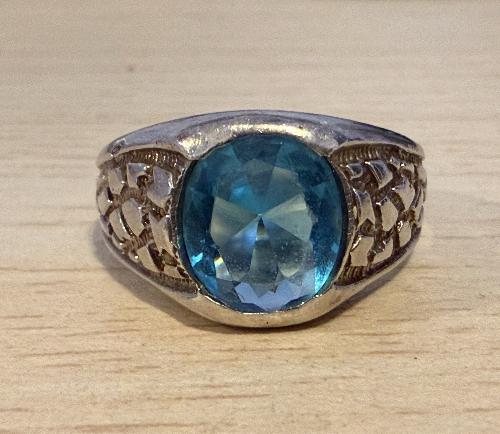 Solid 925 Sterling Silver Blue Topaz Ring Dragon … - image 2