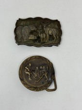 Vintage Brassy Belt Buckles - Ice Hockey + Hunting Bear Buck Deer