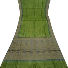 Namaste Vintage Green Sarees 100% Pure Silk Woven Indian Sari 6YD Craft Fabric