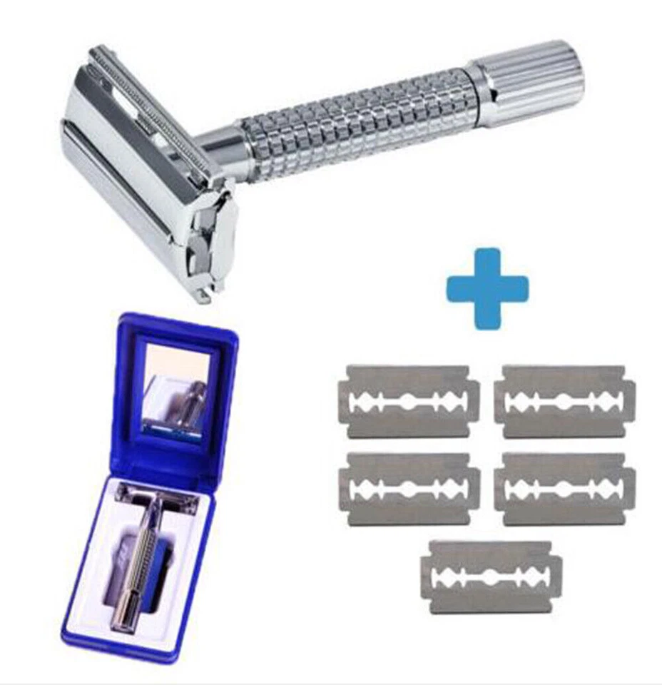 Men's Classic Traditional Shaving Double Edge Safety Razor with 5 Blades Shaver - Image 2 of 4