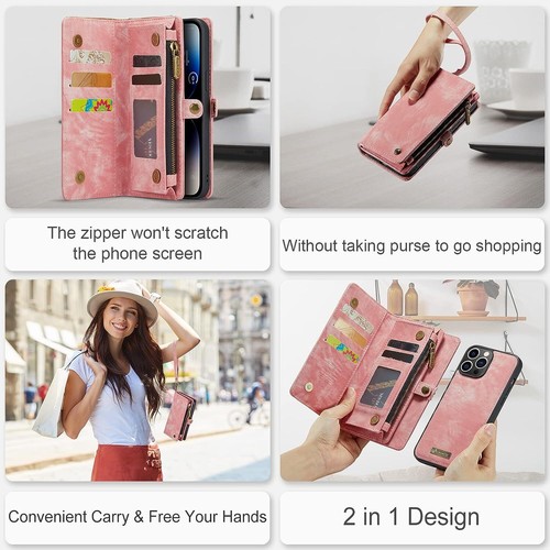 For Apple iPhone 15 Pro Max 14 13 12 11 Purse Leather Wallet Flip Case Zip Cover - Picture 5 of 17