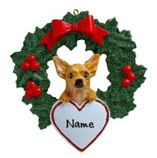 Chihuahua Puppy in Christmas Wreath Personalized Christmas Dog Ornament