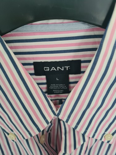 Men's Pink Blue Mix Striped Poplin Gant Short Sleeved Shirt Size Large - Picture 4 of 6