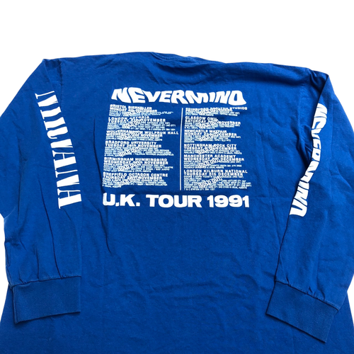 T-shirt single stitch NIRVANA STAFF BLUE NEVERMIND UK. TOUR Long Sleeve Size XL - Picture 2 of 23