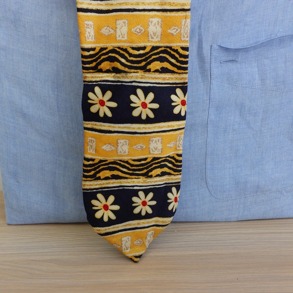 Corbata de cuello para hombre amarillo azul floral isla justa flor de seda ITALIA CHARLESTON CORBATA RACK Foto 2 de 4