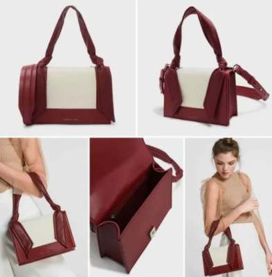New Charles And Keith Handbag Red Beige Adjustable Strap Crossbody New W/Tags