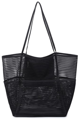 NNEE Extra Large Mesh Beach Tote Bag with Multi Pockets - Travel Shoulder Bag