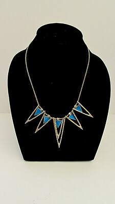 Macy Statement Necklace~Golden Arrows and Chain With Blue Insets~Chic & Elegant