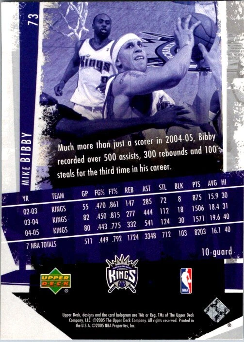 2005-06 Upper Deck Slam #73 Mike Bibby basketball card 7PPP - Image 2 of 2