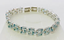 QVC Baguette Gemstone Blue Topaz Panther Link Sterling 7-1/4" Bracelet