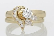 2 Ct Round Cut Simulated Diamond Wedding Bridal Ring Set 14K Yellow Gold Plated