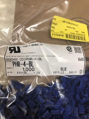 JST  PHR-4-BL Qty of 250 per Lot Header for 2.0 mm (.079'') Pitch PH Connector Cr