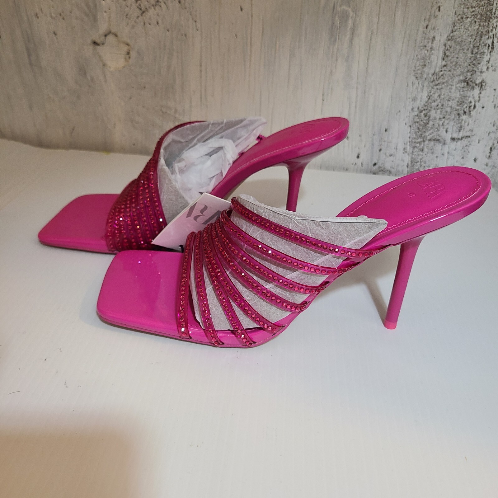 ZARA HIGH-HEEL VINYL SANDALS WITH RHINESTONES PINK | 3804/010 SIZE 6.5 |  eBay