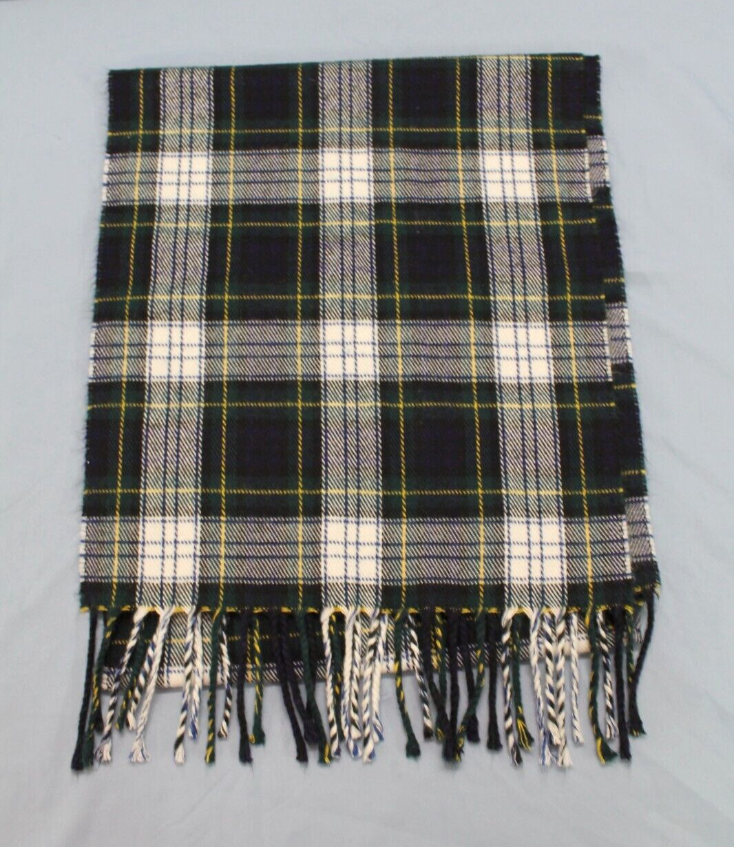CHRISTIAN DIOR Blue/Green CASHMERE Plaid FRINGE TRIM Unisex Rectangle Scarf