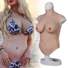 Crossdresser Half Bodysuit Silicone Breast Forms Breastplate Fake Boobs C-G Cup