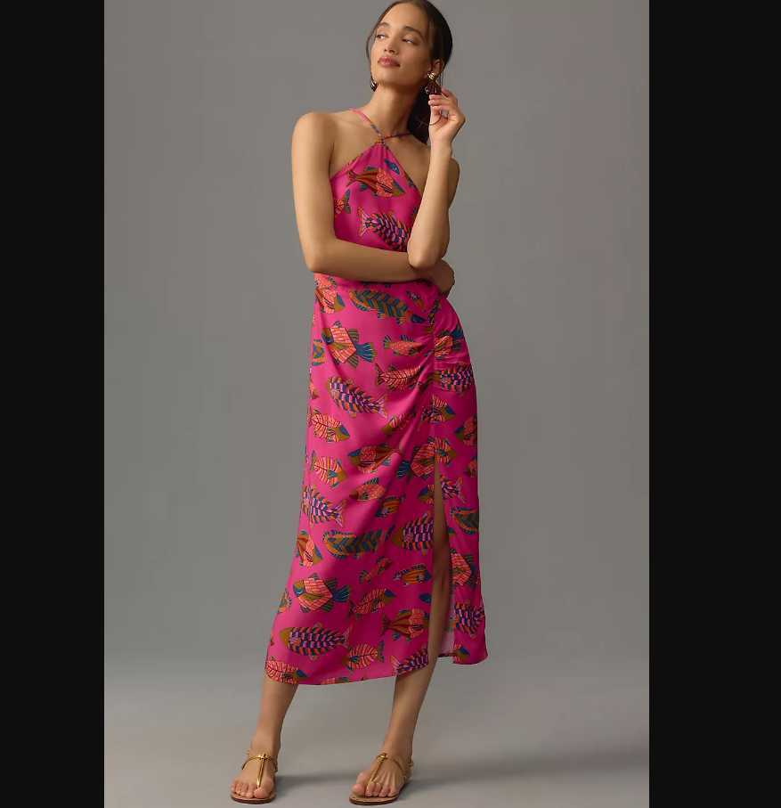 farm rio halter slip midi dress Farm Rio A-Line Sleeveless Halter Midi Dress