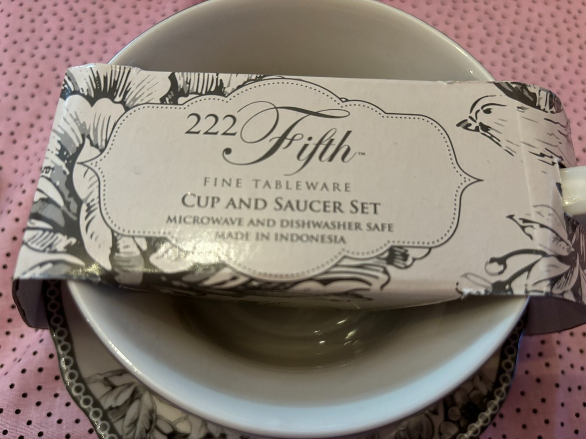 222 Fifth Adelaide Antique White Cups & Saucers FOUR SETS- New