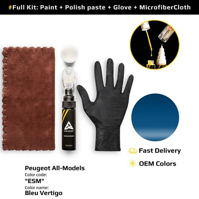 Touch up Paint for Peugeot Code: ESM Bleu Vertigo Easy Apply Scratch Repair