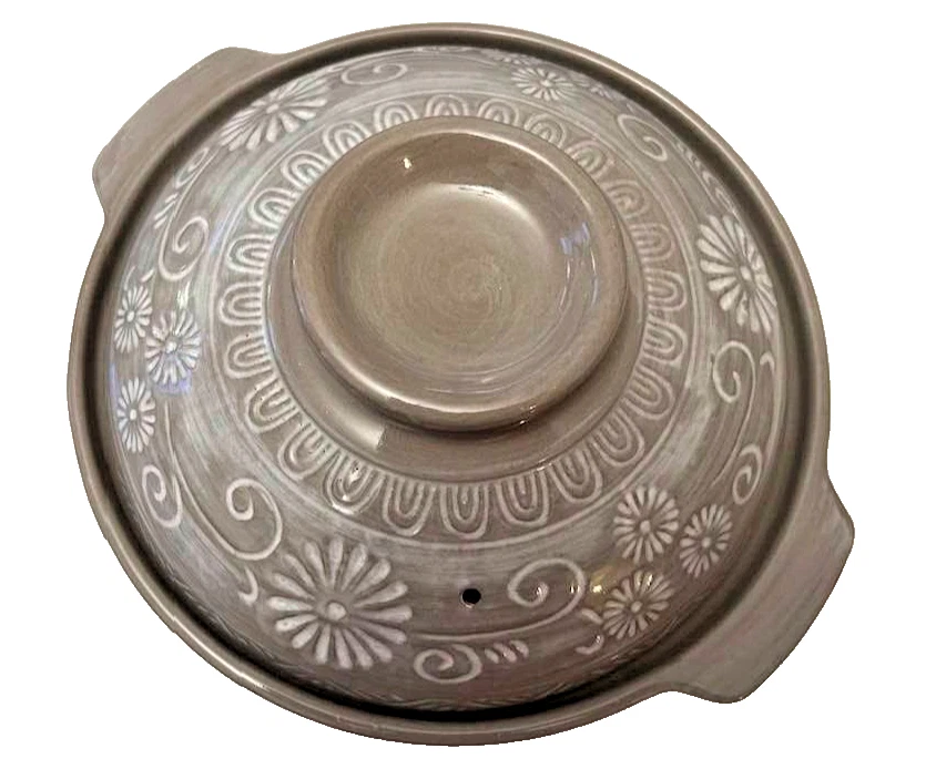 Banko Ware Earthenware Deep Cooking Pot No 9 For 4-5 People Floral Gray JAPAN - Image 2 of 4