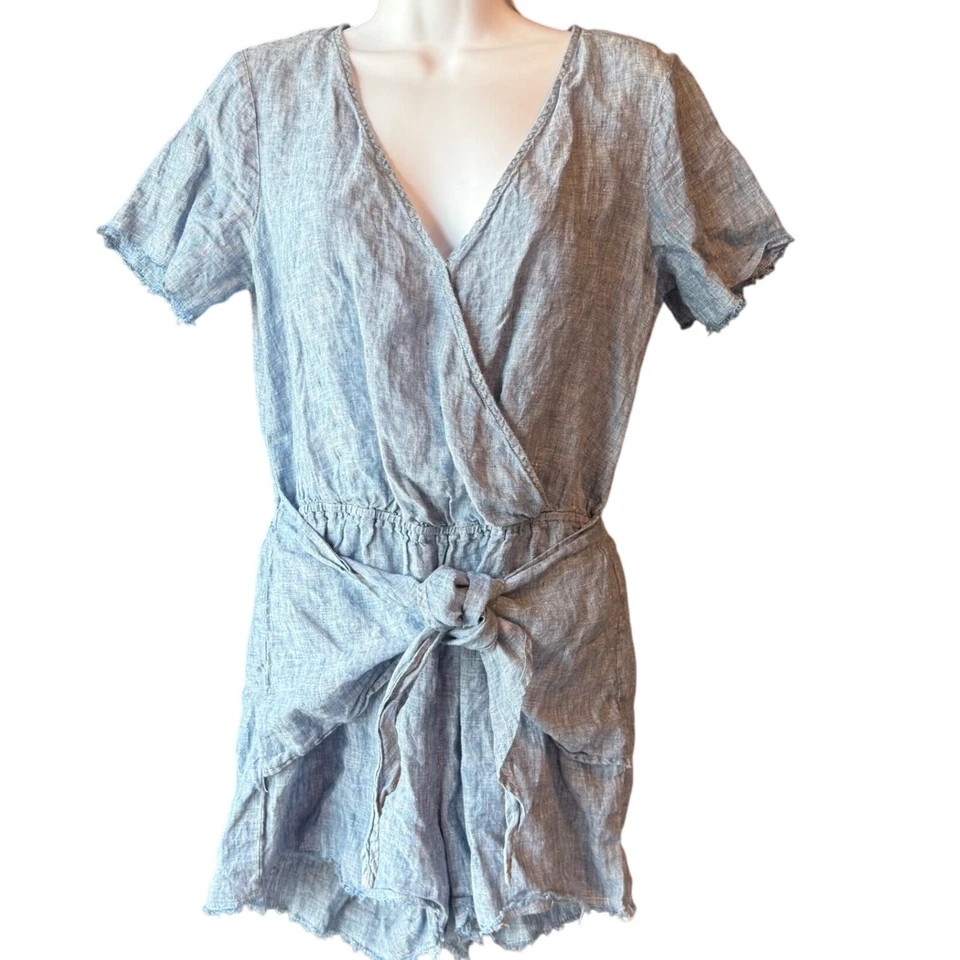 Mameluco SANCTUARY X ANTHROPOLOGIE 100 % Lino Corbata Frontal Azul Talla XS Foto 3 de 4