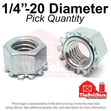1/4"-20 K Lock Hex Lock Nuts Keps Zinc Plated COARSE Thread (Pick Quantity)