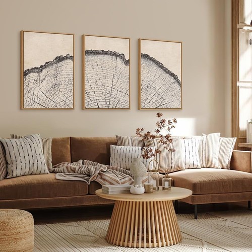 HPINUB Vintage Wood Tree Rings Wall Art Set, Framed Canvas Paintings, Black a... - Picture 2 of 6