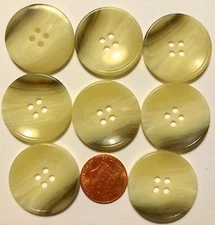8 Large Concave Glossy Cream Beige Brown Plastic 4-hole Buttons 1 1/8" 28mm 6945