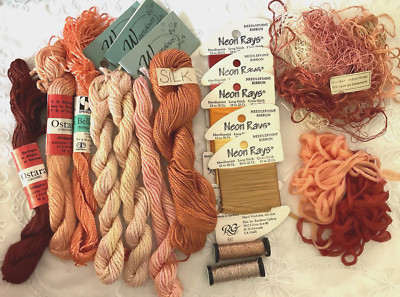 Needlepoint Embroidery Thread Collection Lot of 18 Assorted Colors Orange Rust