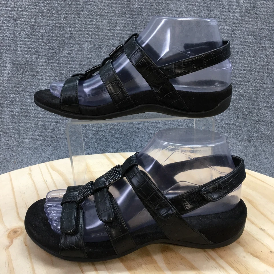 Vionic Sandals Womens 6 Croc Print Strappy Slingback Black Faux Leather Open Toe - Image 2 of 4