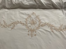 MARTHA STEWART COLLECTION Egyptian Cotton White King Duvet Cover/Tan Embroidery