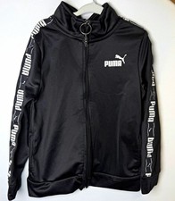 PUMA kids Full Zip Track Jacket Logo Tape Sleeves Pockets Black/White 5/6