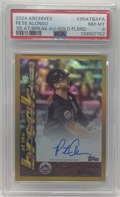 2024 Topps Archives At The Break GOLD Pete Alonso Auto #95ATBA-PA #1/50 PSA 8 SP