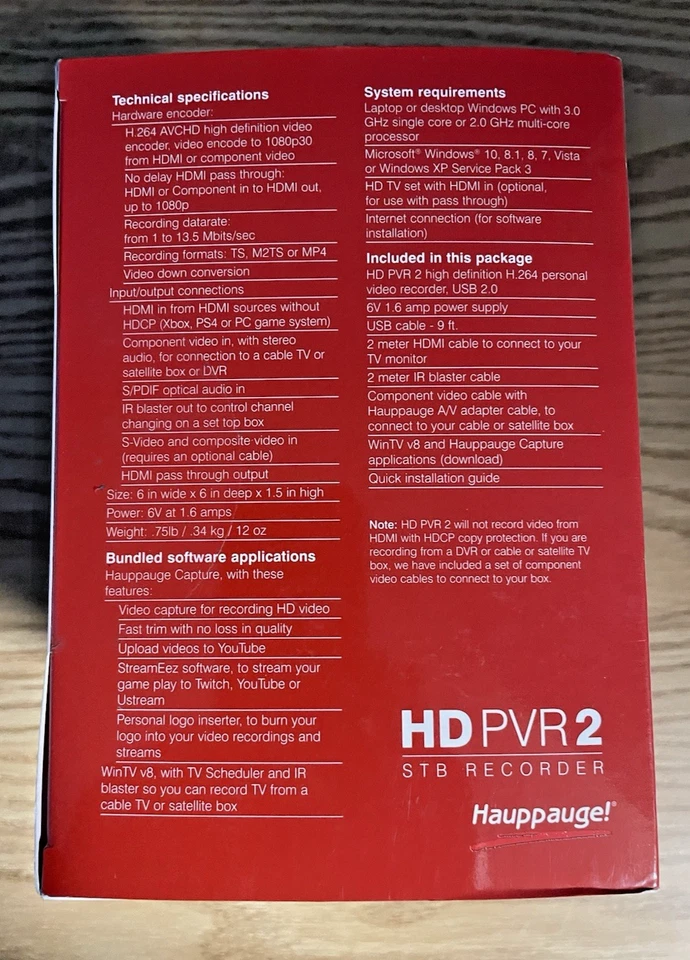 Hauppauge HD PVR 2 HD Video Recorder from Cable or Satellite TV - Image 4 of 4