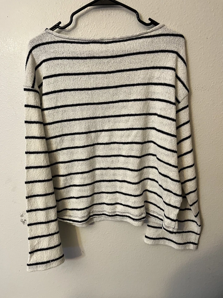 H&M Striped Boatneck Knit Pullover Sweater Sz M White Striped - Image 2 of 4