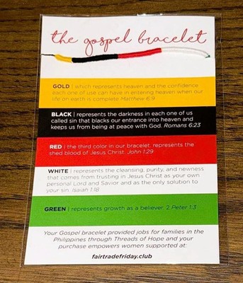 NEW Threads of Hope The Gospel Friendship Bracelet Gold Black Red White Green