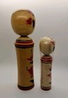 1950's 10 3/4" and 7.5" Vintage Two Kokeshi Dolls, Pair. Hand-Painted & Signed — photo 5
