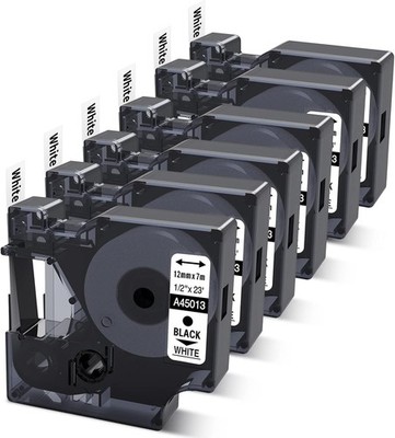 6-Pack Compatible Dymo D1 Label 1/2 inch x 23 feet(12mm x 7m), Black on White 