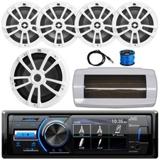 JVC Single-DIN Marine Radio, 4x 6.5" 180W Peak Speakers, 10" 600W Max Subwoofer