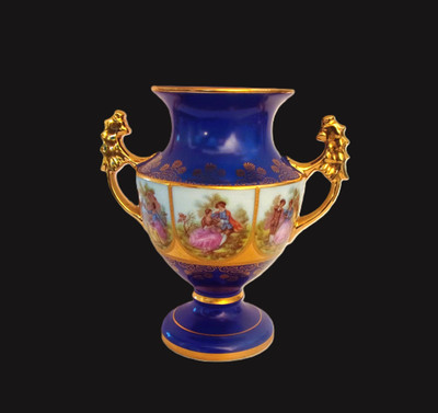 PORZELLAN  PRUNKVASE Fragonard Motive 22 Kt Handvergoldet Paul Leitner Wiesau