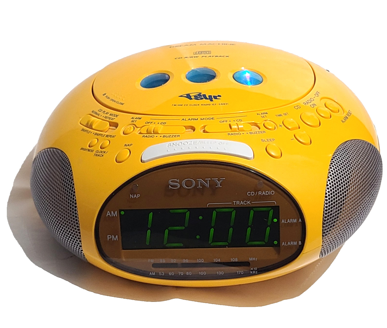 Sony Dream Machine ICF-CD831 PSYC RARE Y2K Yellow CD Alarm Clock Radio TESTED