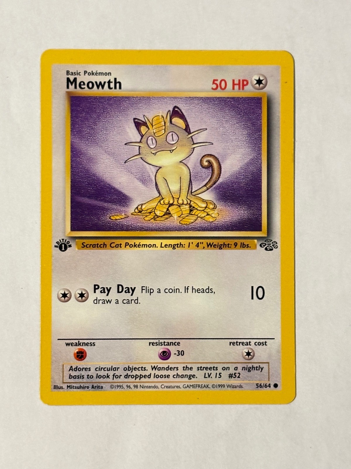 Meowth 56/64 Common Jungle Pokemon 1st Edition Moderately Played