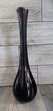LARGE VTG MCM 21.5" Hand Blown Black Amethyst Glass Vase Mid Century Modern